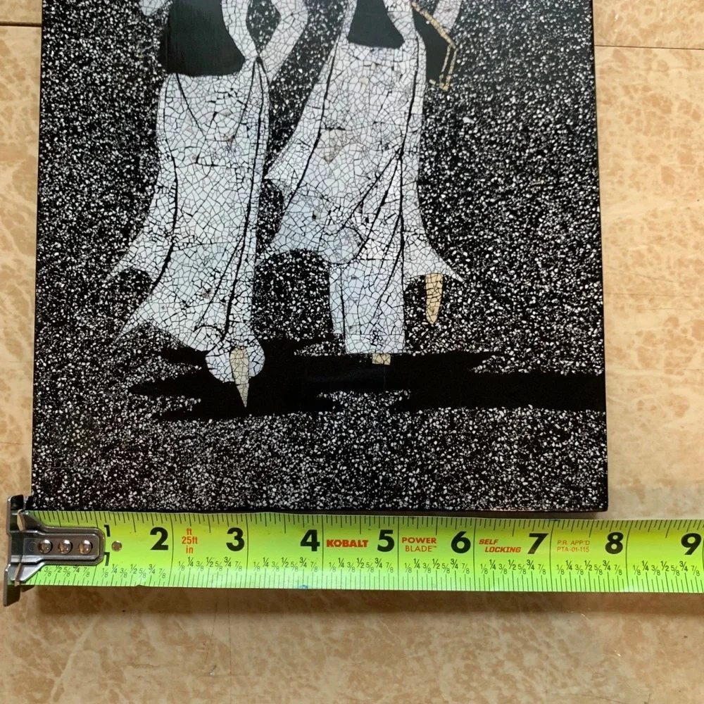 Vietnamese Lacquer Art 8x12 Eggshell Inlay Ao Dai Women Black White Minimalist